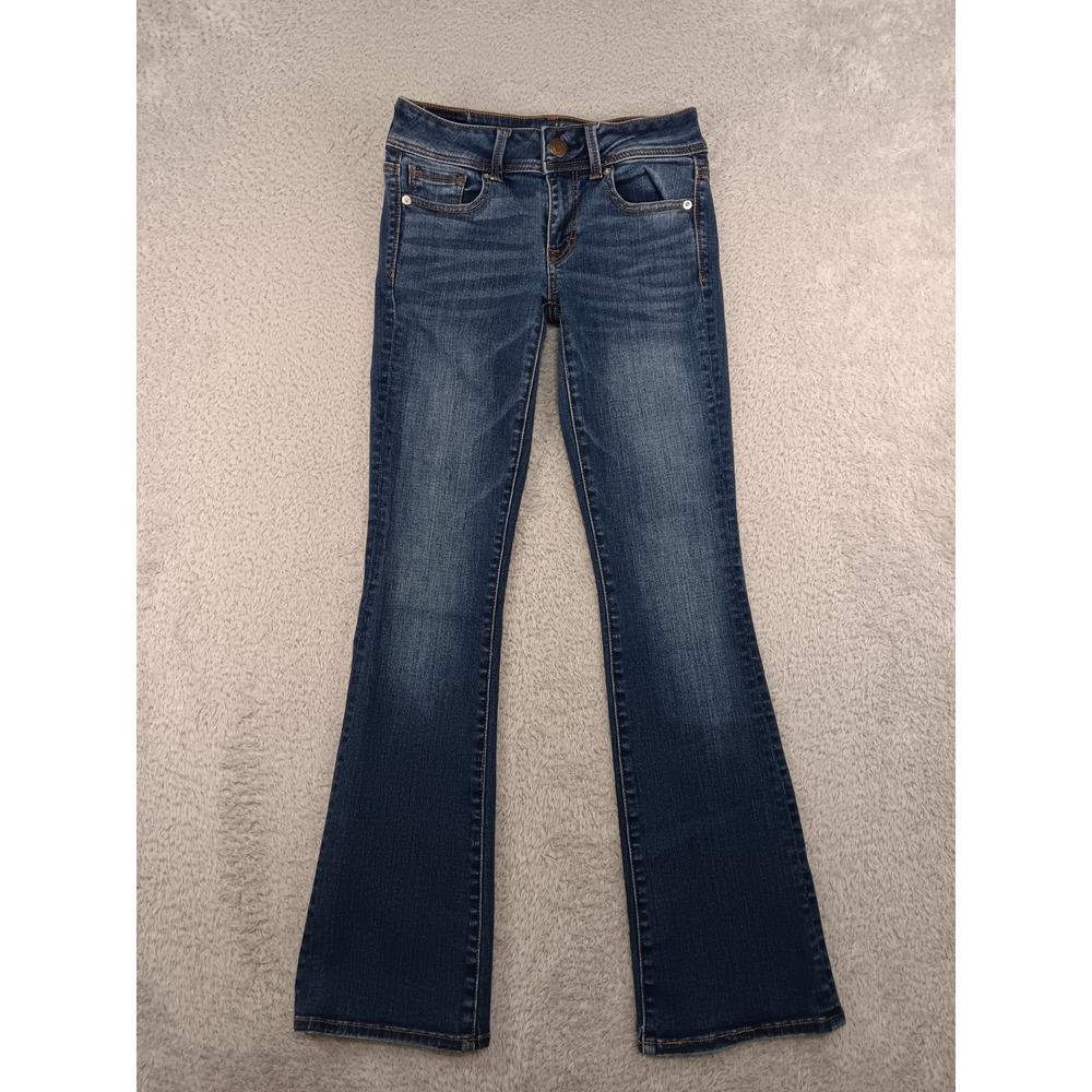 American Eagle Jeans Women 0 Short (25x29) Blue Kick Boot Super Stretch Denim